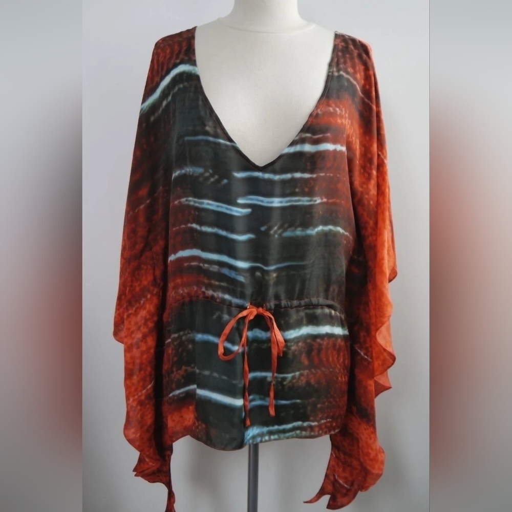 Haute Hippie Silk Printed Poncho Blouse Cover Up Size S